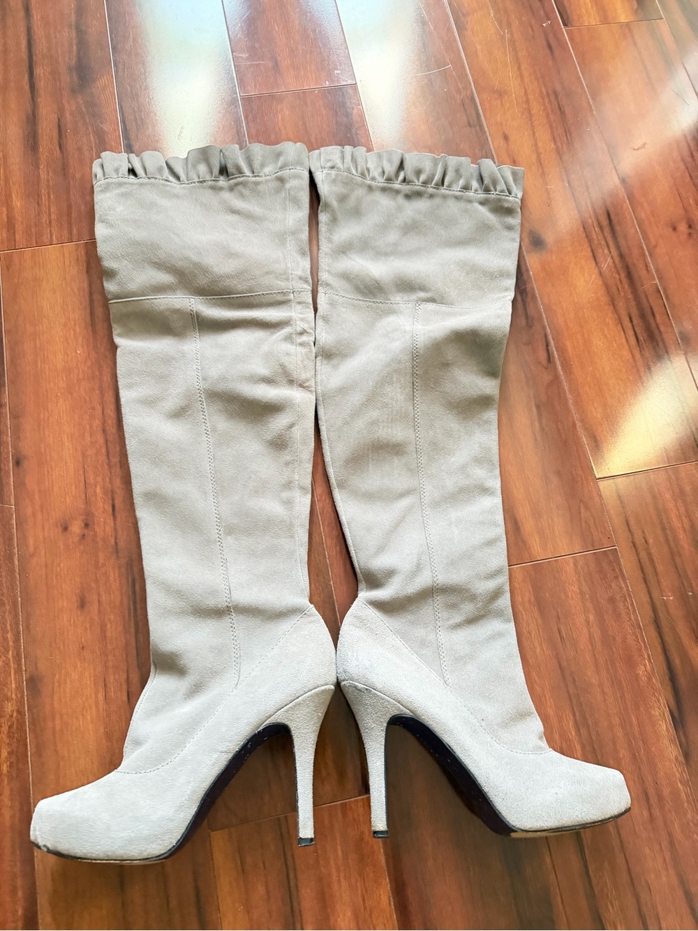 Mojo Moxy Y2K Taupe Beige Knee High Stiletto Boots